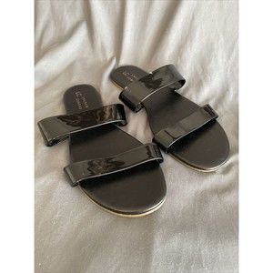 Lauren Conrad Sandals Size 10 Black Faux Leather Double Strap Slip On